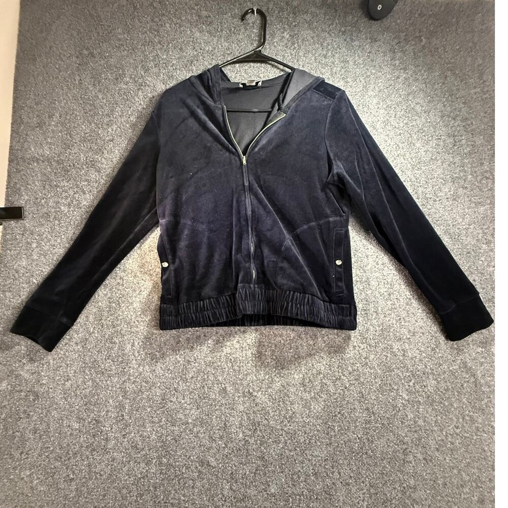 Ann Taylor LOFT Women's Black Velour Full Zip Long Sleeve Hoodie Jacket Size M